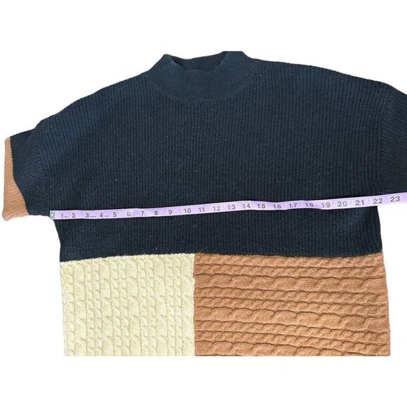 Andree by Unit Color Block Knit Sweater Small Black Tan Cream Oversized Wide Tur - Picture 6 of 7